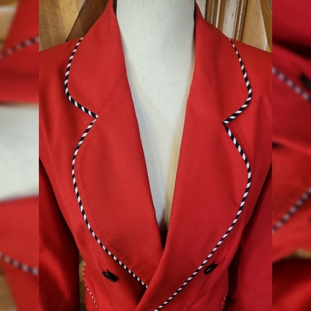 Vintage Dark Cherry Red Blazer Women 10 Preppy Nautical College Retro Statement - Picture 4 of 10